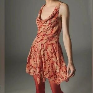 silence + noise ♡ cowl neck mini dress flowers floral rose cottagecore xl uo